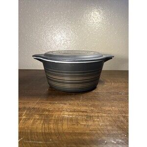 Rare Vintage Pyrex Black Brown Terra Striped 474-B 1.5 Quart Bakeware With Lid